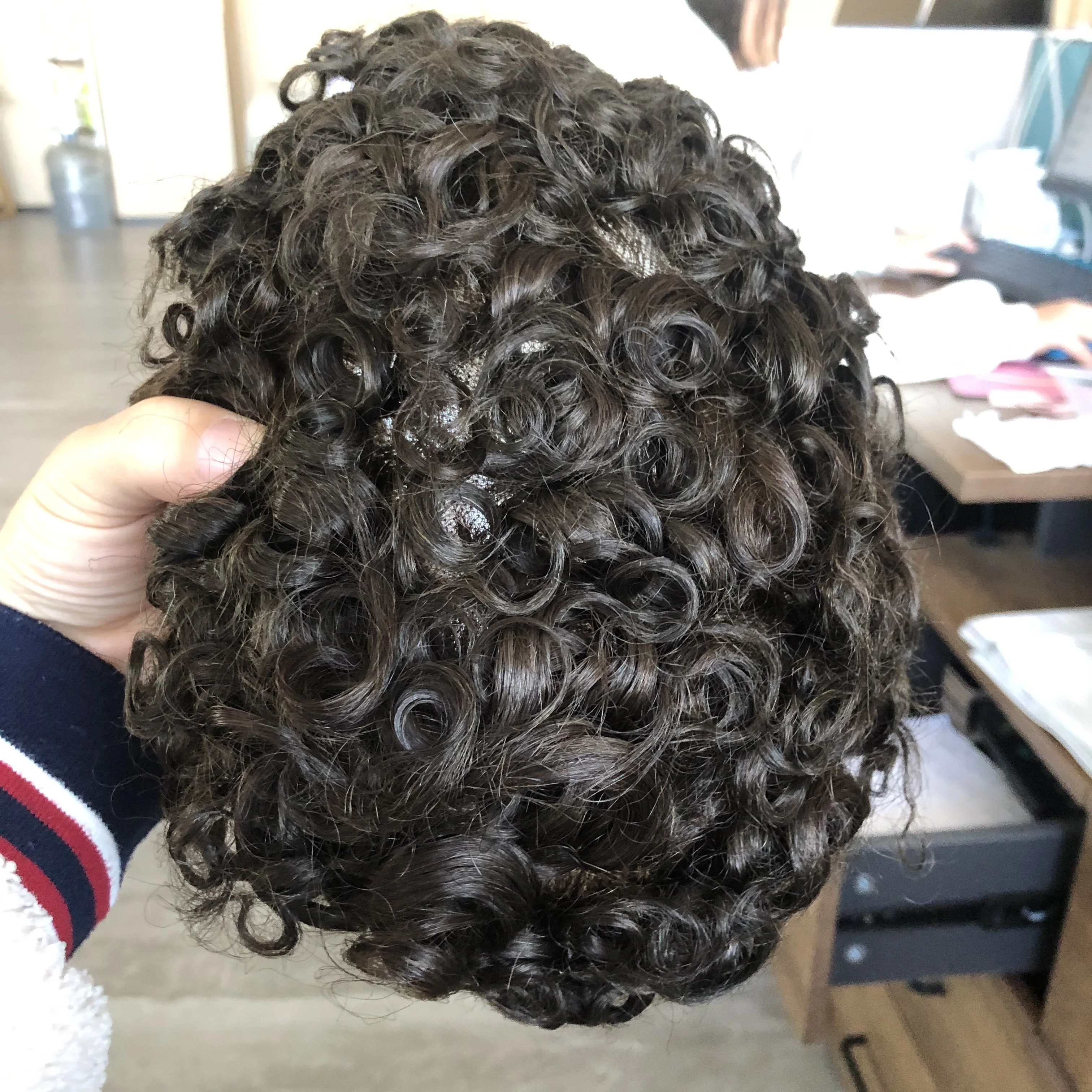 Cheap Fine Mono Base Man Human Hair Prosthesis Capillary Hairpieces Durable Strong Base 20mm Culy Human Hair Men Toupee Brown