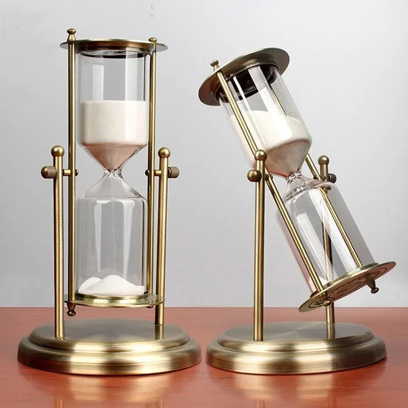 Rotating Crown Hourglass Timer Decoration with Advanced Creative Glass Flowing Sand Time Living Room Metal Hourglass Small Gift