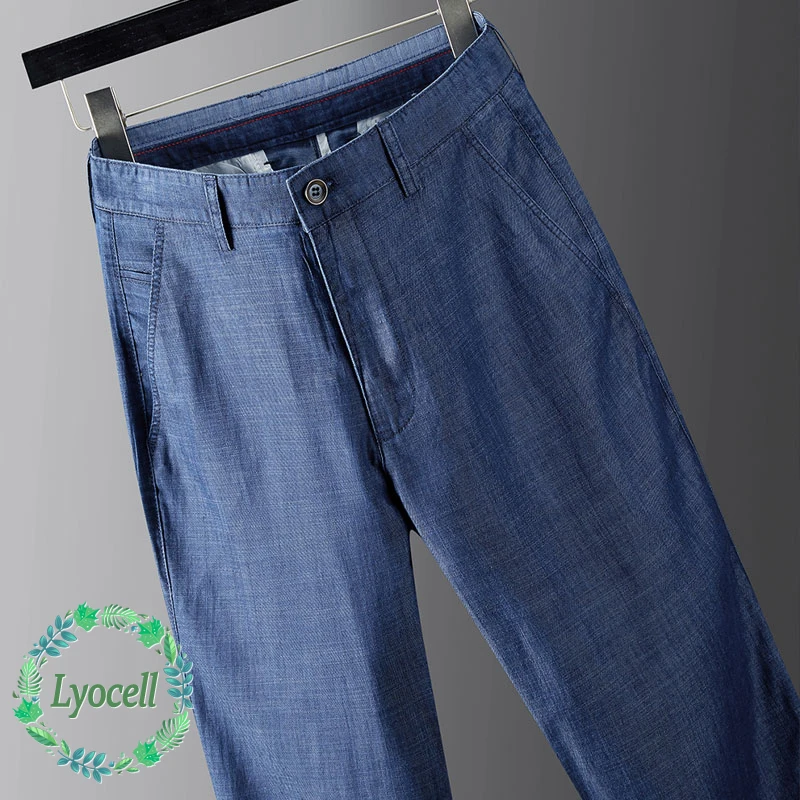 Brand Clothing Summer Men's Suit Jeans Business High Waist Straight Dad Formal Denim Pants Dress Trousers Father's Day Plus Size