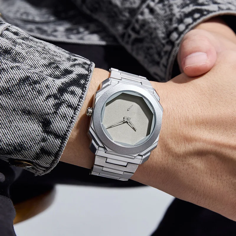 New Watches for Men Luxury Stainless Steel Unique Octagonal Dial Waterproof Quartz Wristwatches Relogio Masculino Drop Shipping
