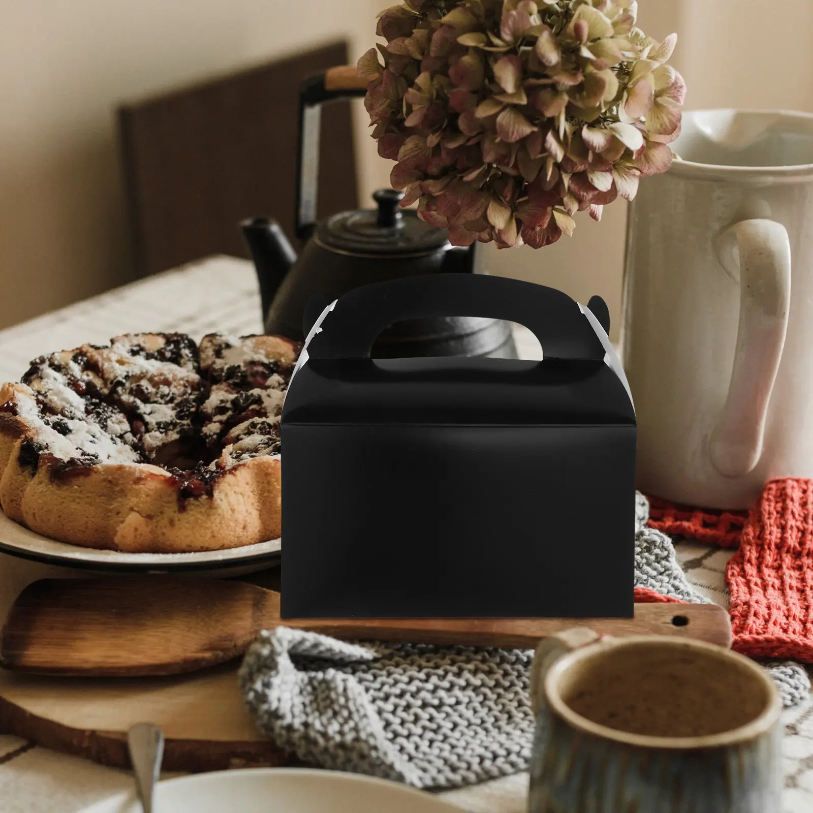 

10Pcs Cardboard Cake Box Healthy Safe Multi-Use Handle Design for Wedding Candies Cookie Packaging Party Favors Baking Treats