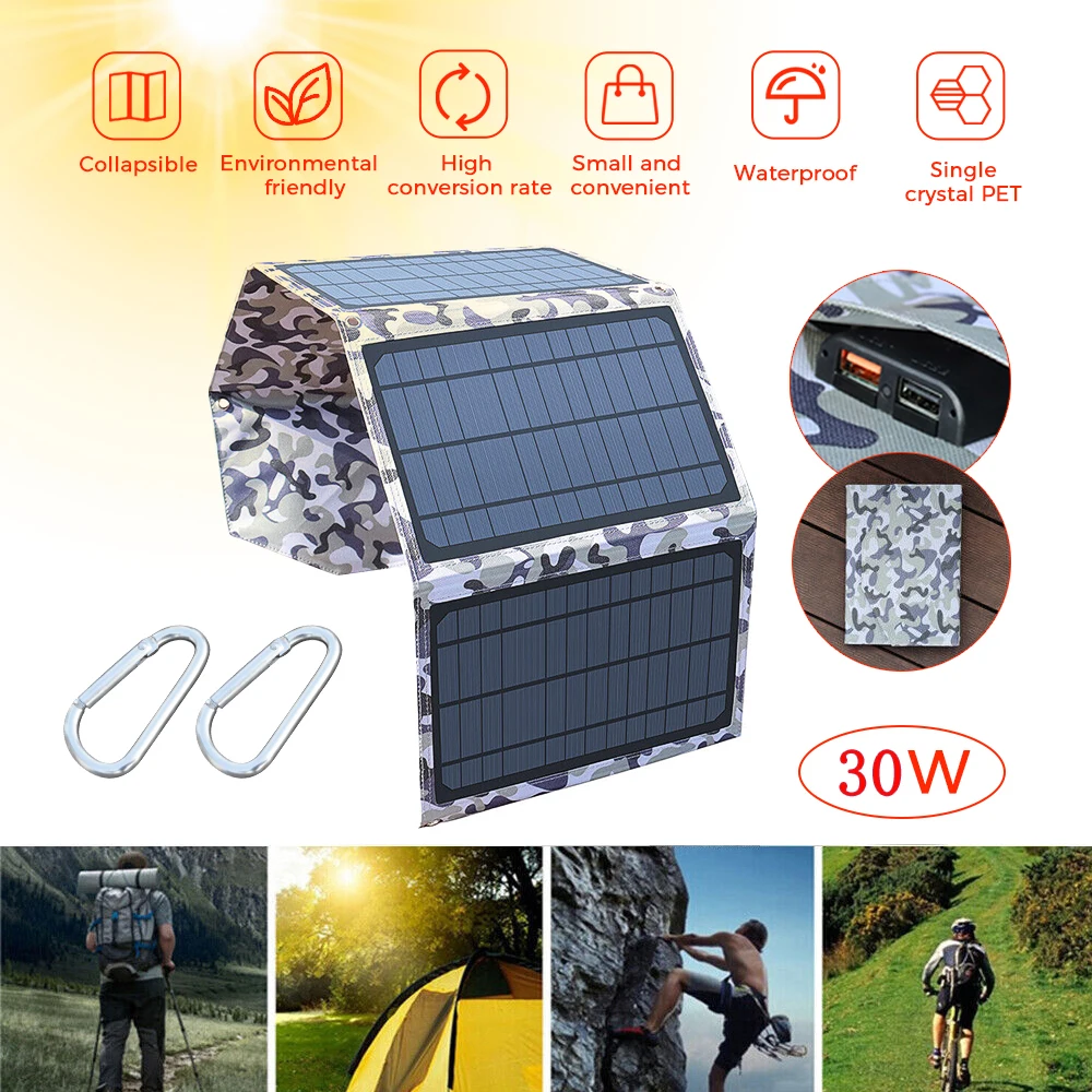 

USB Foldable Solar Panel portable Small Waterproof 5V Folding Solar Panels Cells 30W For mobile phone Battery Charger