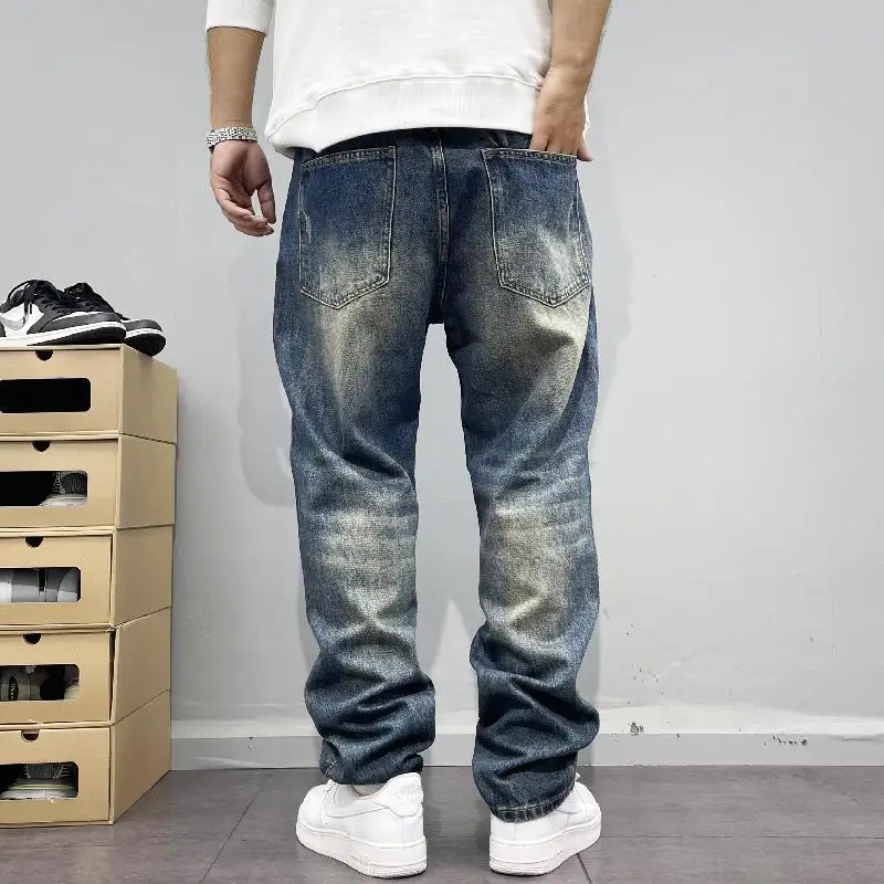 Vintage Distressed Patch Jeans for Men Micro Tube Pants High Street Trendy Brand Hip-hop Pants