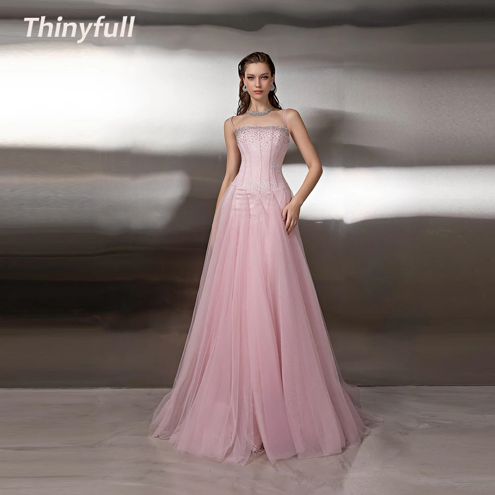 

Thinyfull A-line Tulle/Lace Arab Prom Dresses Sleeveless Beading Evening Party Dress 2026 Formal Gown robes de soirée Customized