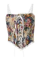Women Retro Jacquard Corset Lace Floral Trim Bandage Bustier Crop Tops Boat Neck Irregular Camisole Tank Tops Female - Image 6