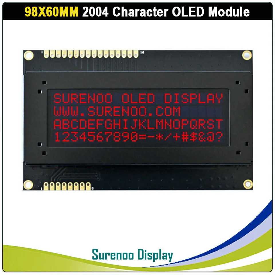 Real OLED Display, 2.89" 2004 204 20*4 COG Character LCD Module Screen LCM build-in US2066, Support Serial SPI IIC/I2C