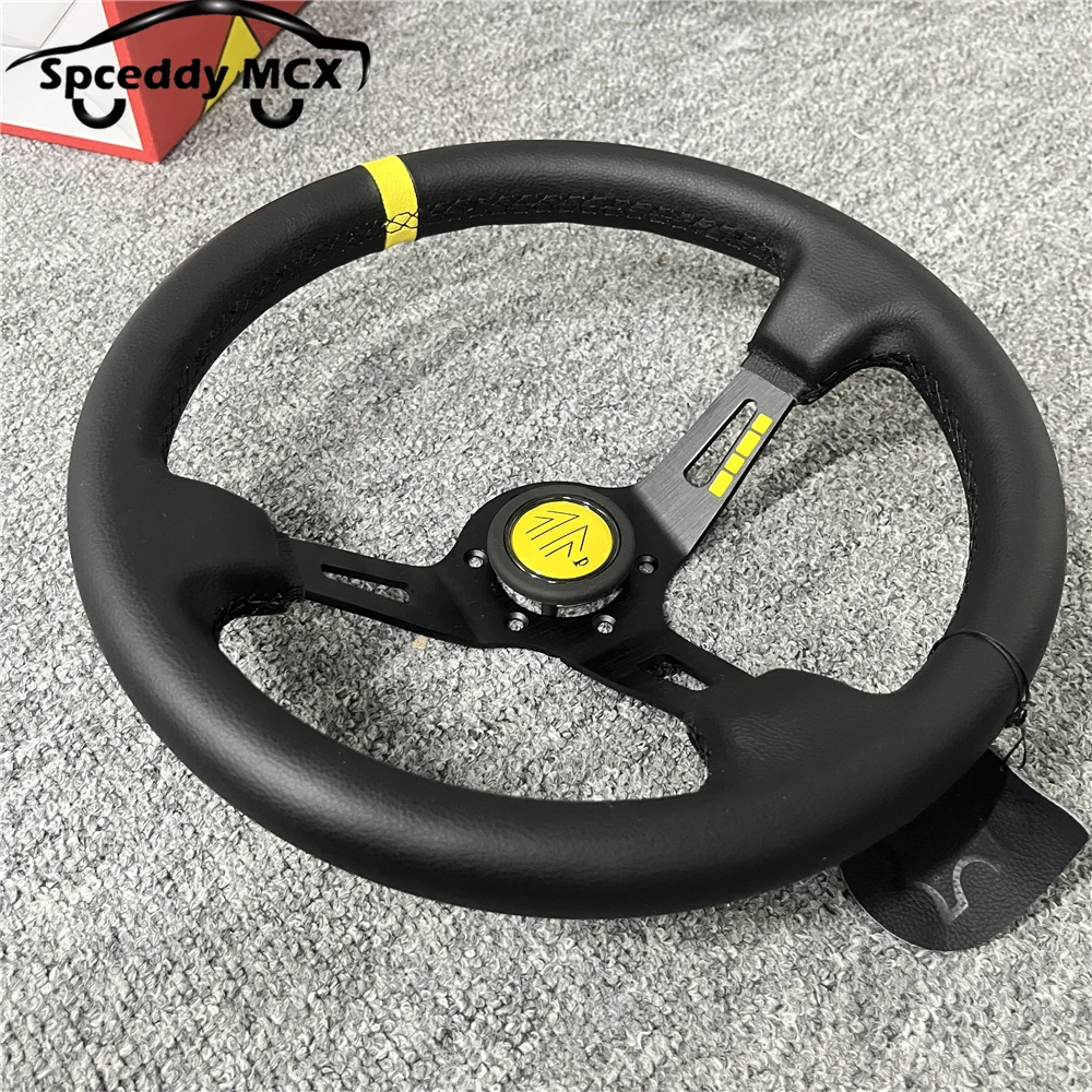 Universal 13inch/13.5inch 335mm Modification Racing Sport Steering Wheel Large Concave Deep Corn Real Leather Accessories