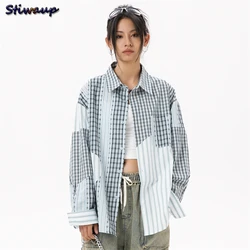 Women's Plaid Shirt High Quality Plus Size Blouse Women Korean Style Women's Clothing Trend 2024 Patchwork Fashion Ladies Tops