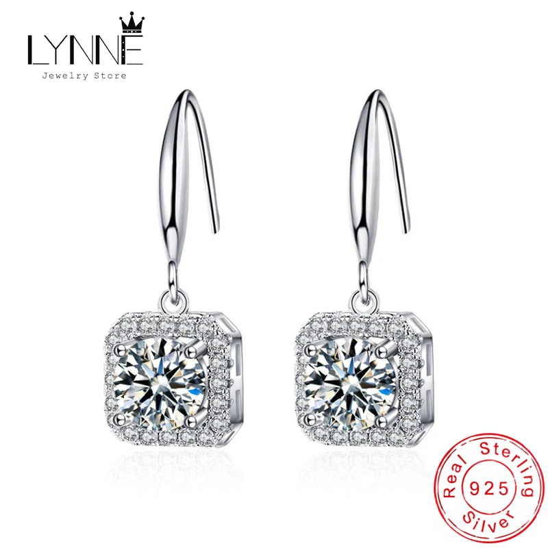 New Fashion Fine Zircon Square Drop Earrings 925 Sterling Silver Women Jewelry Gift Round Crystal Luxury Pendant Hook Eardrop