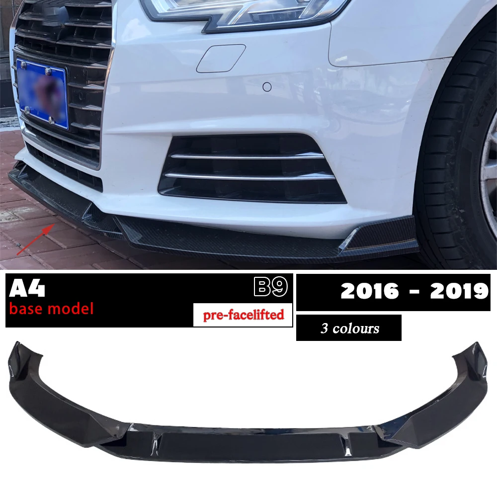 Carbon Fiber Print Front Bumper Lip Gloss Black Chin Spoiler for Audi A4 B9 5th Generation Pre-facelift 2016 - 2020 Base Trim