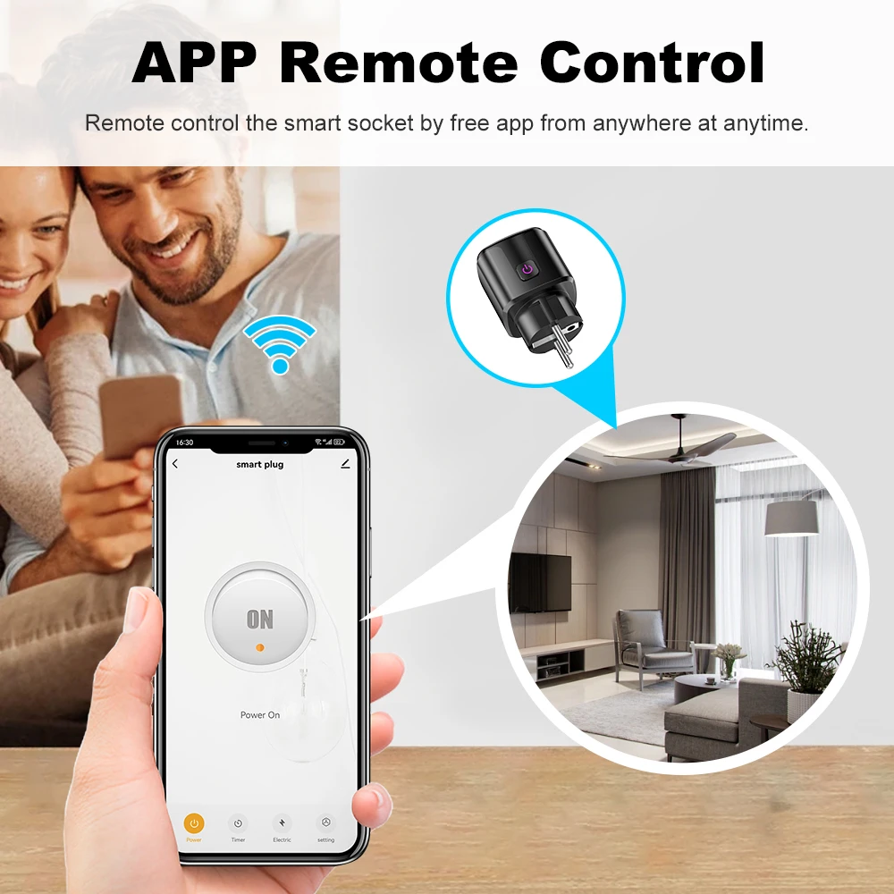 Tuya Smart 20A EU Plug WiFi + presa Bluetooth con monitoraggio dell\'alimentazione presa Timer controllo vocale funziona per Google Home Alice Alexa