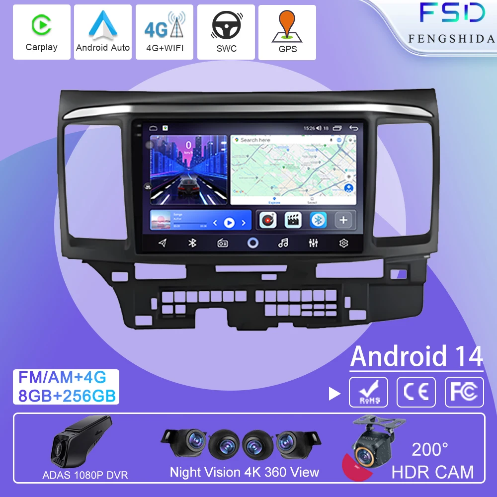 

Android 14 Auto Screen video Player For MITSUBISHI LANCER 9 10 X 2008 - 2016 9 Inch Car Radio Stereo Audio GPS Player Carplay