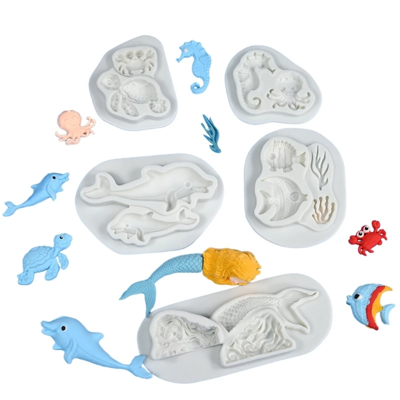 

5Pcs Qcean Series Silicone Mold Ocean Animal Baking Tools Festive Handmade Chocolate Cake Mould for Baking Lovers X3UC