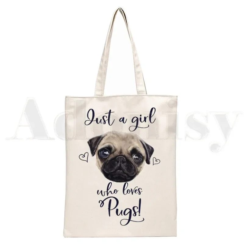 Dog Pet Pug Life Cartoon Printing Funny Harajuku Handbags Shoulder Bags Casual Shopping Girls Handbag Women Elegant Canvas Bag