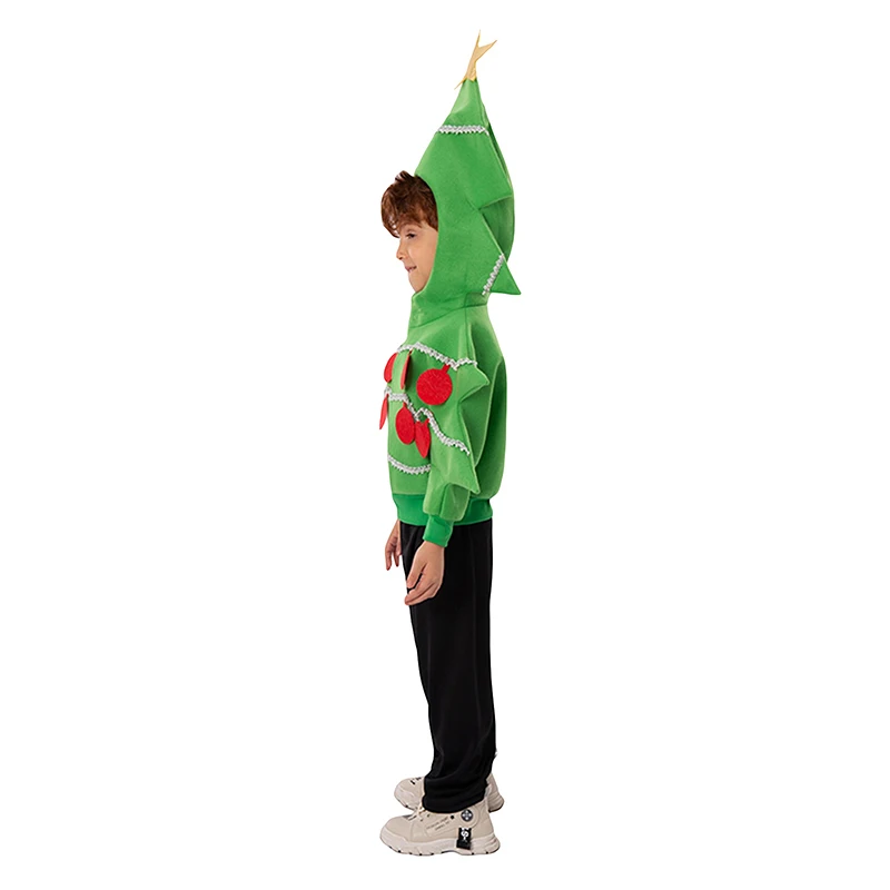 Kids Boys Girls Christmas Tree Costume Long Sleeve Hood Coat Holiday Apparel Accessories Cosplay Outfit