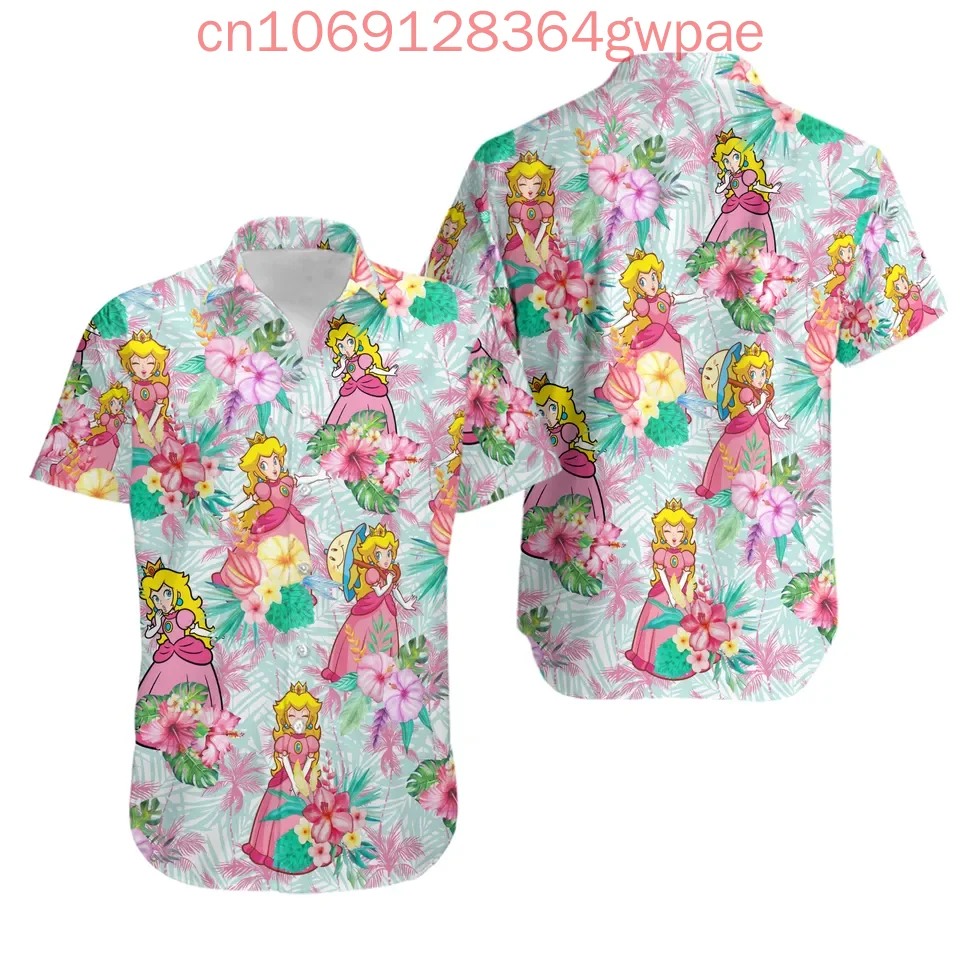 Game Super Mario Hawaiian Shirt Men's Women's Casual Short Sleeve Shirt Princess Peach Beach Shirt Fashion Resort Hawaii Shirt