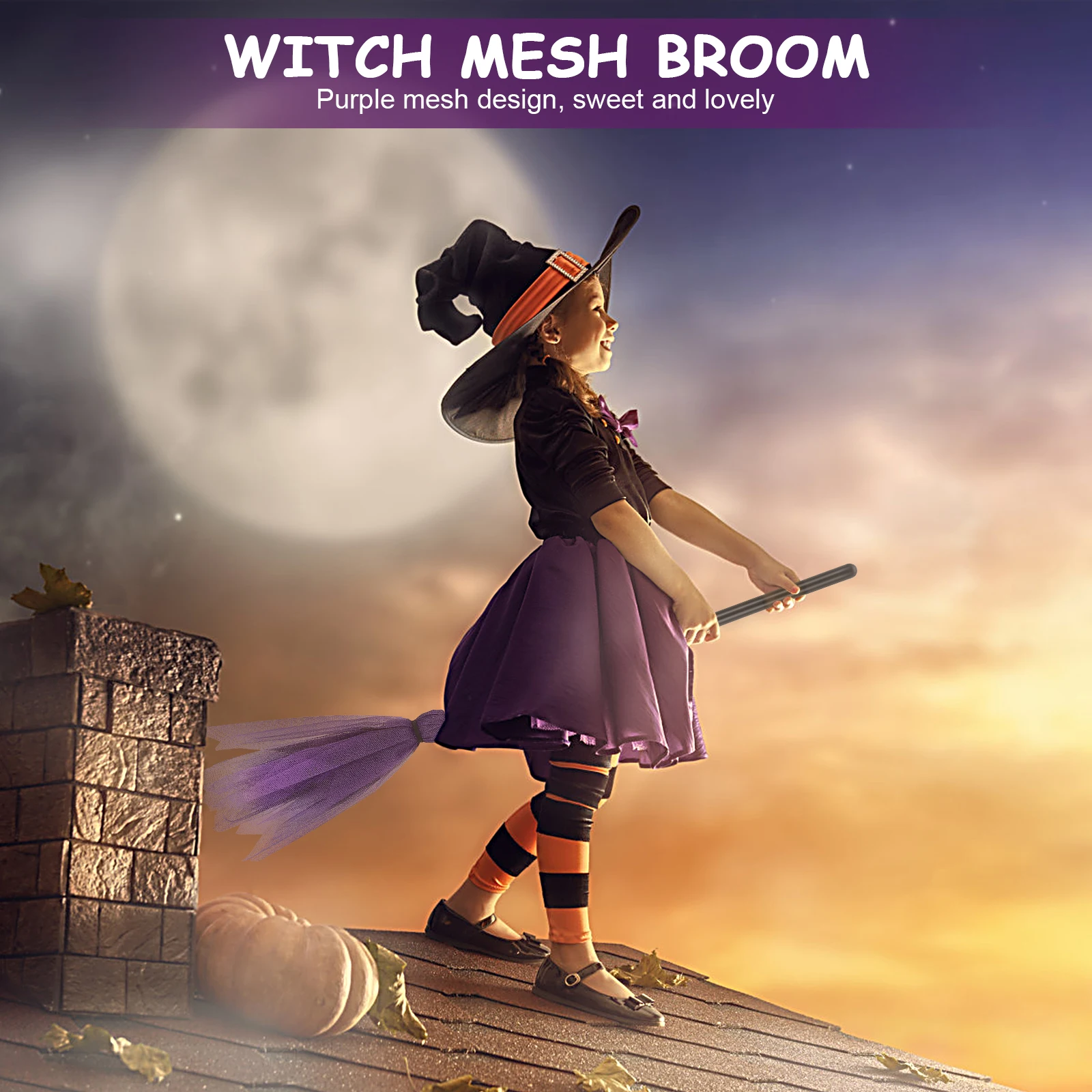 

3PCS Witch Halloween Witch Craft Decor Plastic Mesh Design Cosplay Props Evil Broomstick Reusable Party Accessories