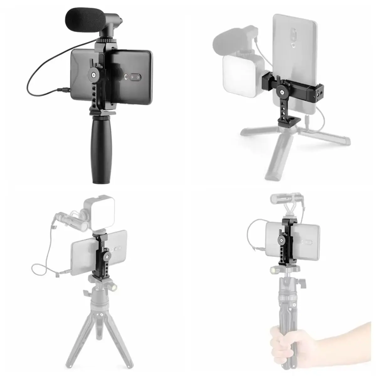 Metal Phone Holder Clamp with Cold Shoe Arca 360°Rotatable Tripod Mount Clip for Vlog Smartphone Video Photography A