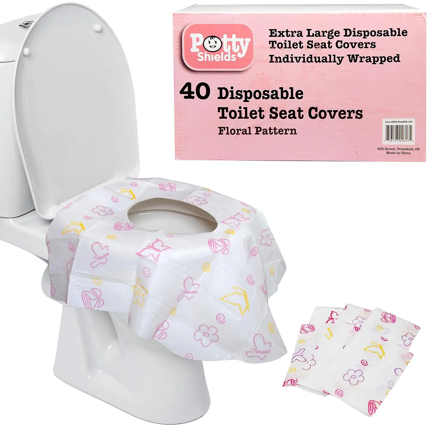 

Toilet Seat Covers Disposable (40 Pack, Floral) - XL Waterproof Toilet Cover for Toddlers, Kids