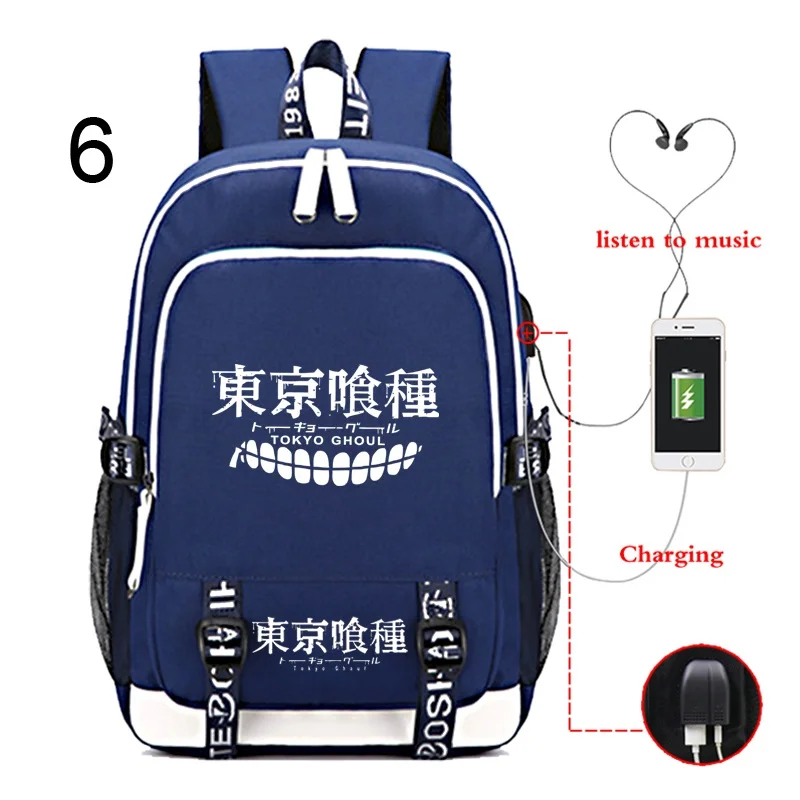 Hot Anime Tokyo Ghoul Print Backpack Women Men Large Capacity Schoolbag Fashion USB Charging Backpack Boys Girls Travel Bag