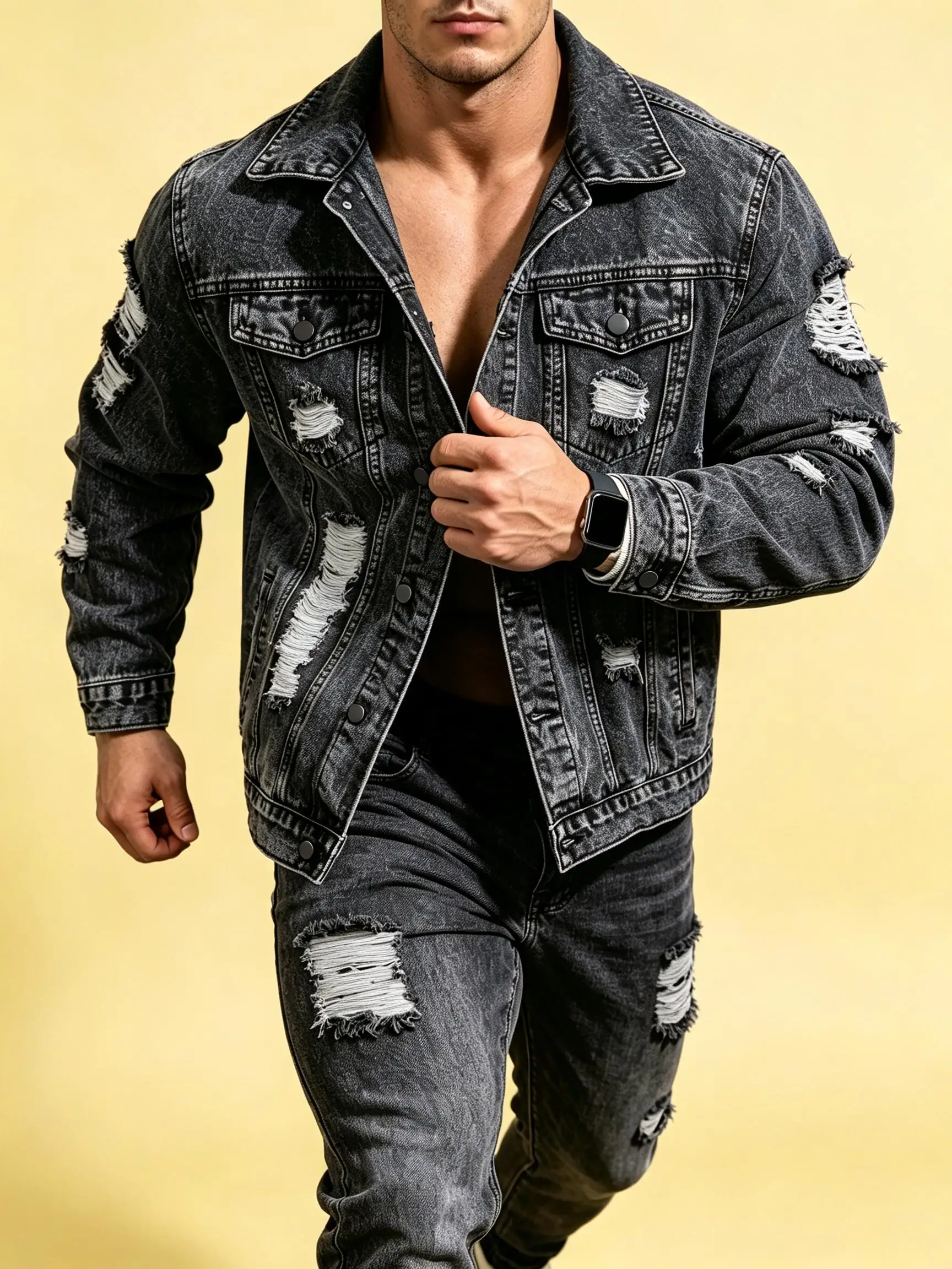 Immagine 4: Giacca di jeans con colletto stile retrò Y2K, abbigliamento esterno in stile urbano americano, regalo perfetto per fidanzato o marito.