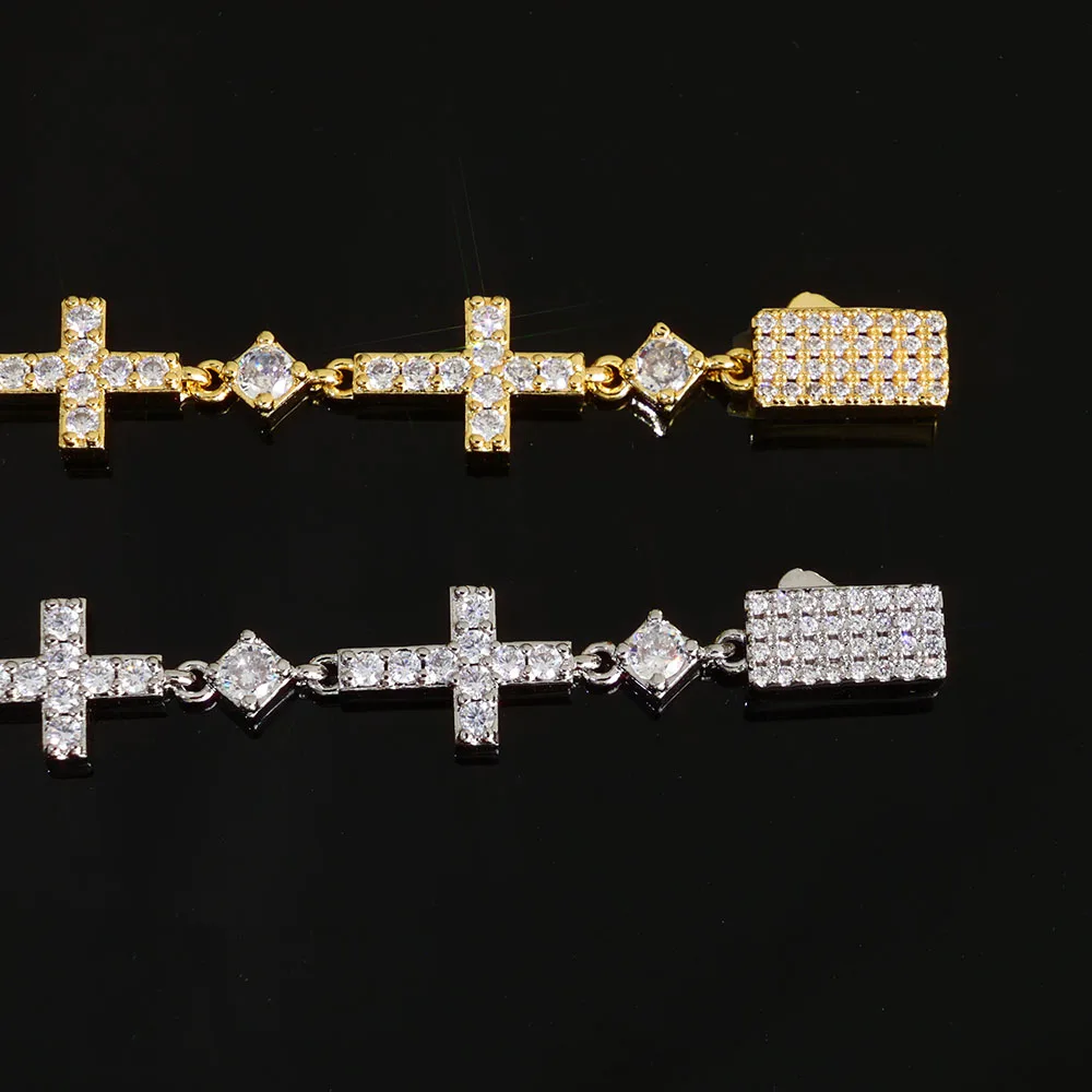 Hip Hop Style 5MM Iced Out Cross Cuban Link Bracelet With Single Sided Spring Buckle Design Sparkling Brass CZ High End Jewelry view 6