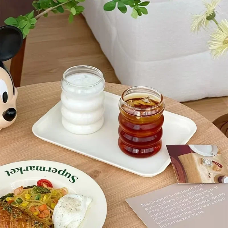 음료 안경 웨이브 모양 빈티지 유리 컵, 리플 스레드 차가운 음료 커피 컵, 우유 주스 샴페인 칵