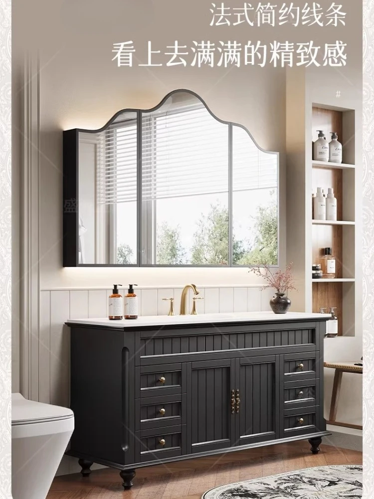 French retro style bathroom cabinet combination oak paint rock slab hot bending integrated bathroom washstand