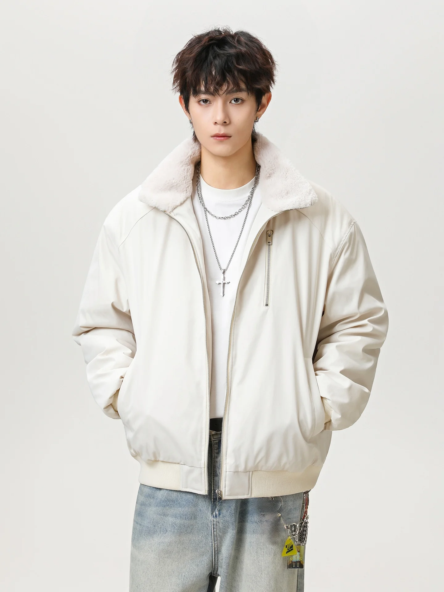 

Утепленная куртка из хлопка с воротником из овечьего бархата для мужчин и женщин, теплая повседневная молодежная модная зимняя верхняя одежда, рабочая одежда