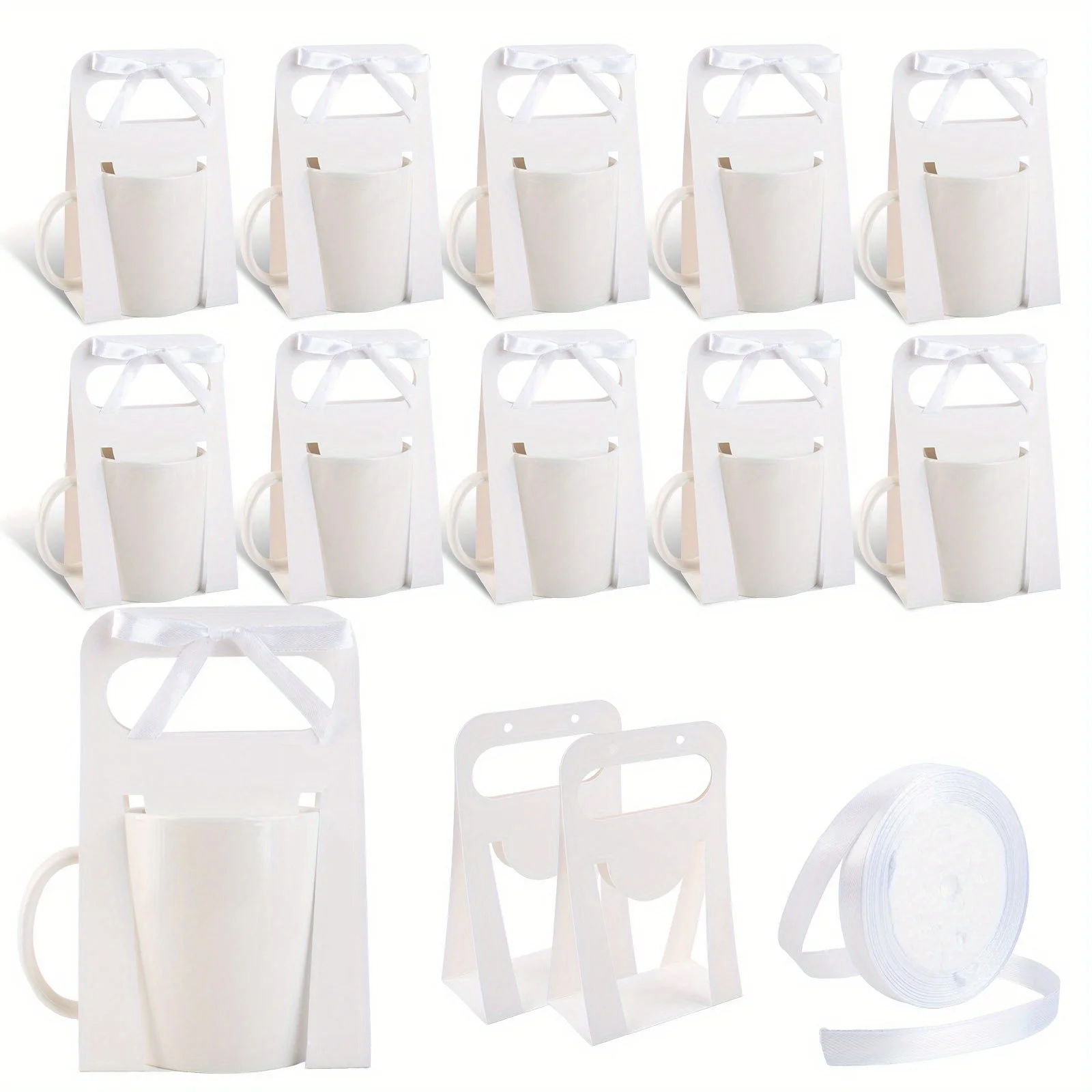 Paquete de 12 Cajas para Tazas con 1 Rollo de Cinta para Regalos, Cajas de Embalaje para Tazas de Sublimación de 11-12 oz, Caja de Regalo, Soporte para Tazas, Caja para Velas