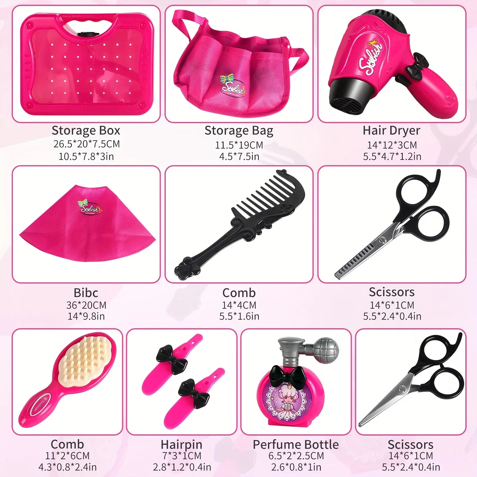 Faire semblant de jouer ensemble de jouets de salon de beauté pour filles, sèche-cheveux, tablier de barbier et accessoires de coiffage, parfait pour un cadeau de jeu explosif