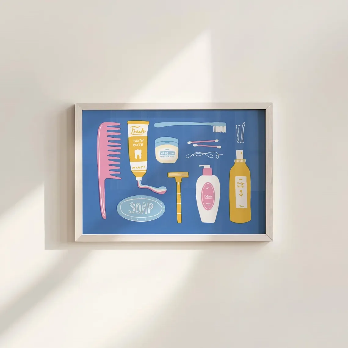 Bathroom Wall Art Print, Toiletries Illustration, Cute Toilet Decor, WC Decoration, Powder Room Wall Decor, Guest Bathroom Art