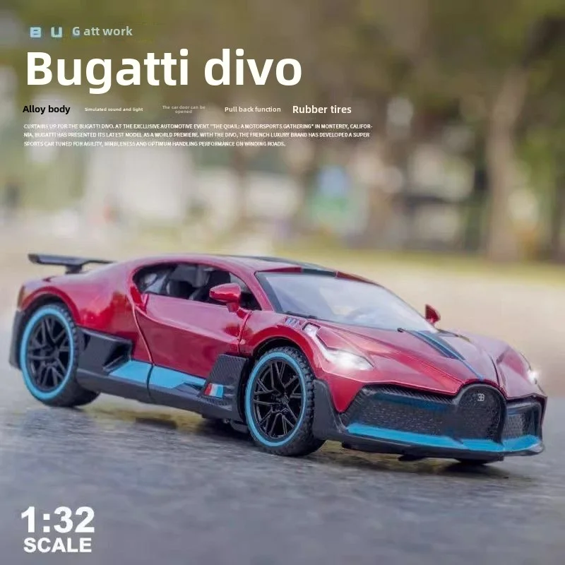 Simulación Bugatti Divo Supercar coche en miniatura de aleación metal tirar hacia atrás sonido y luz coche de juguete regalo de cumpleaños