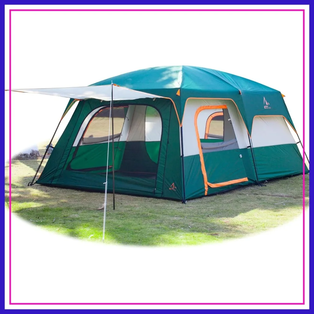 KTT Extra Large Family Tent 6-10-12-14 Person, 2 Rooms, 3 Doors, Waterproof, Double Layer for Camping
