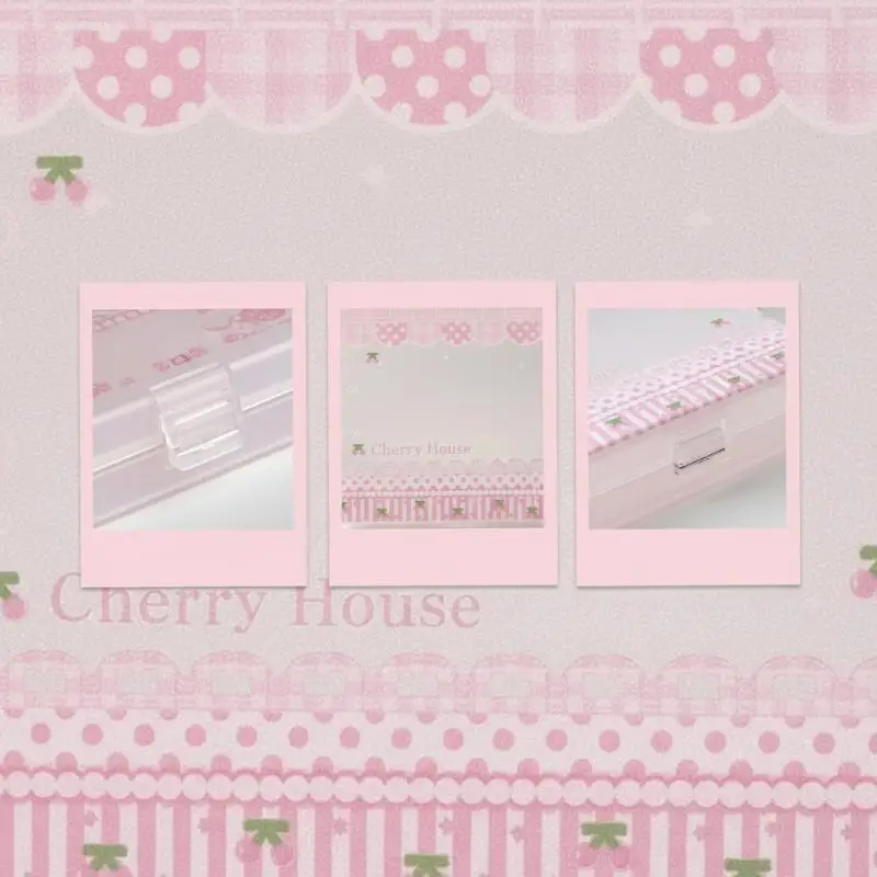 1Pcs Dreamy Cherry Pink Frosted Transparent Storage Box for Cards Film Hairpins Waterproof Organizer for Vanity Bedroom Desktop
