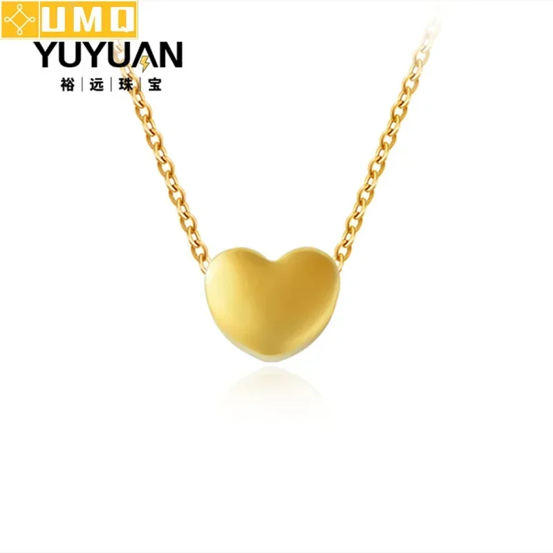 

5D solid gold 999 gold real 24k heart pendant necklace solid 18K AU750 chain for women fine luxury jewelry wedding