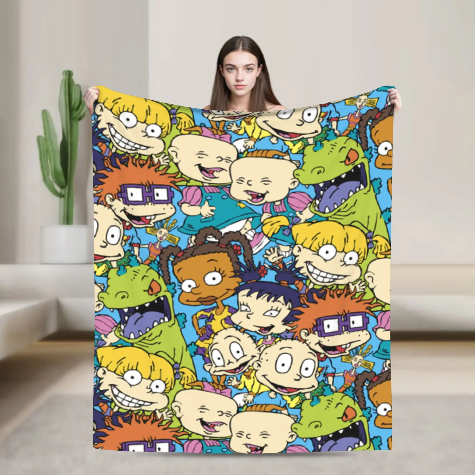 

Rugrats 90s Revival Character Blanket Camping Flannel Throw Blanket For Couch Chair Warm Custom DIY Quality Bedspread Gift