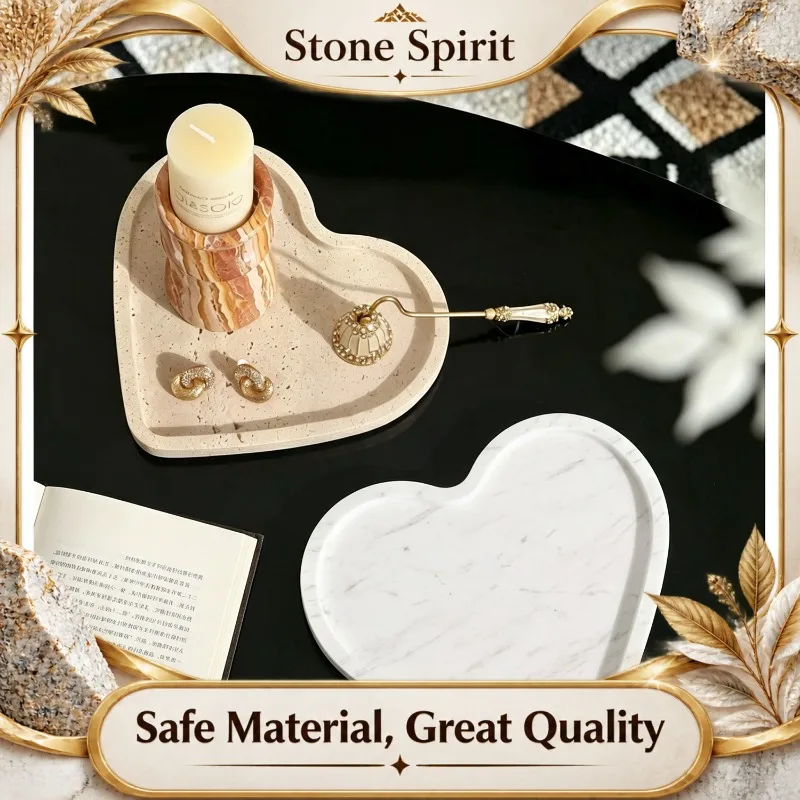 Wabi-sabi Marble Heart Tray, Vanity Organizer for Cosmetics Jewelry, Elegant Catchall for Entryway Coffee Table, Home Decor
