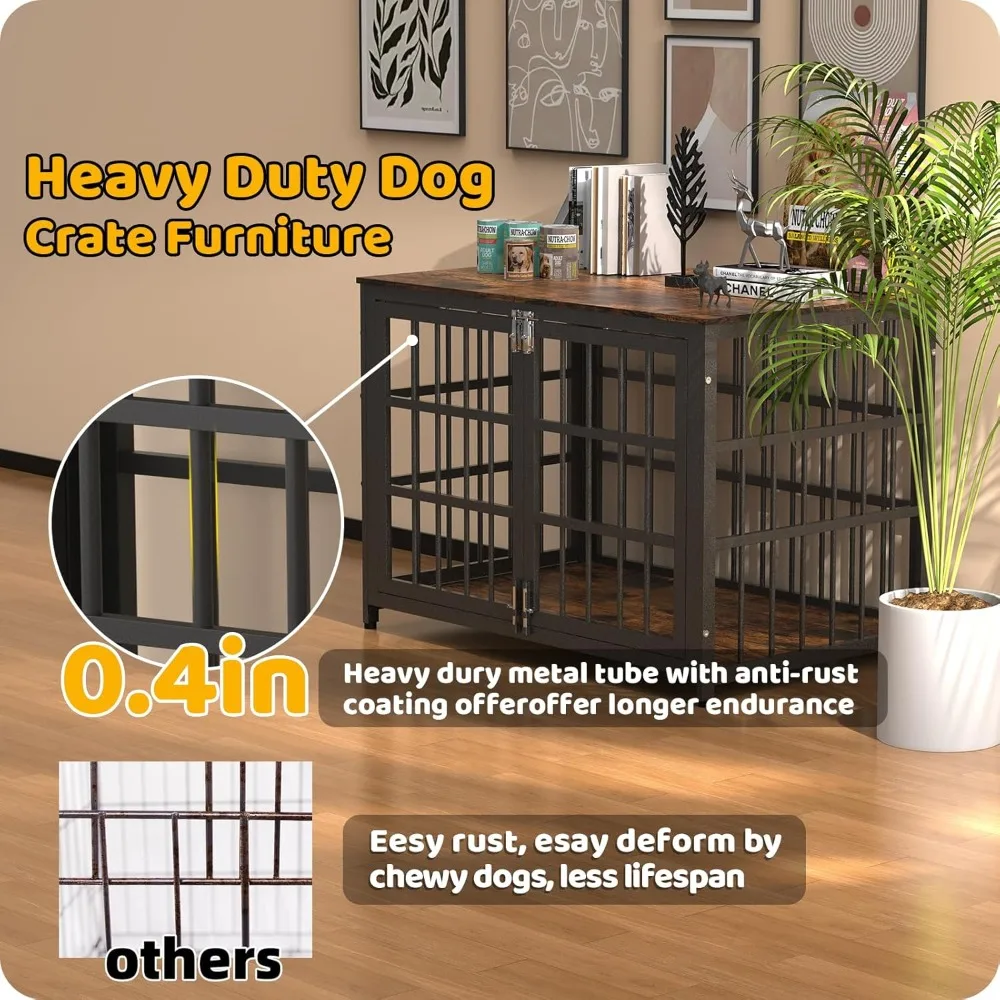 أثاث قفص للكلاب، مقاسات وألوان مختلفة اختيارية، قفص غير قابل للتدمير للكلاب عالية القلق مع طاولة خشبية #2