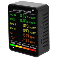 6 in 1 PM2.5 PM10 HCHO TVOC CO CO2 Air Quality Detector CO CO2 Formaldehyde Monitor Home Office Air Quality Tester,Black