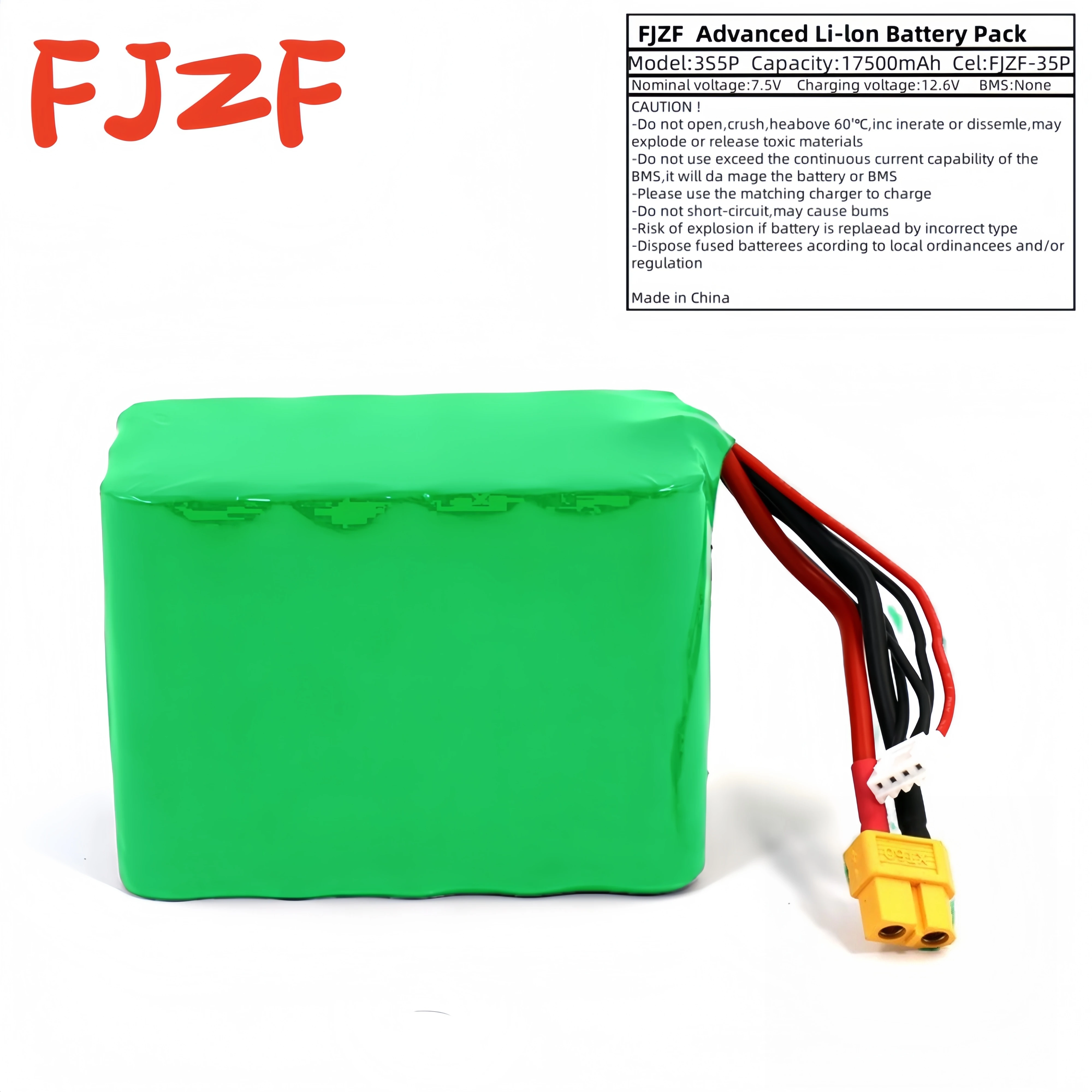 Литий-ионный аккумулятор FJZF 17,5 Ач, 18 Ач, 12 В, высокая емкость, 17500 мАч, 3S5P, 12,6 В для БПЛА, радиоуправляемых самолетов, квадрокоптеров - разъем XH2.54-4P XT60