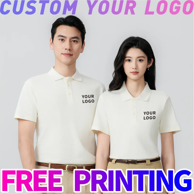 Camiseta polo personalizada con impresión gratuita de logotipos e imágenes, ropa 100% algodón, camiseta informal cultural para hombre y mujer, ropa de trabajo empresarial, camiseta con bordado.