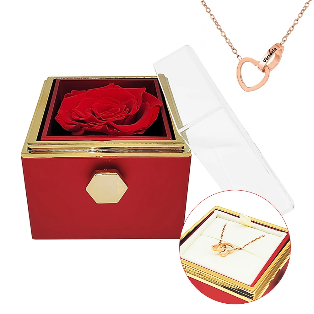 

Spin timeless Rose Jewelry box Beautiful women's shiny Heart Series necklace Valentine's Day gift