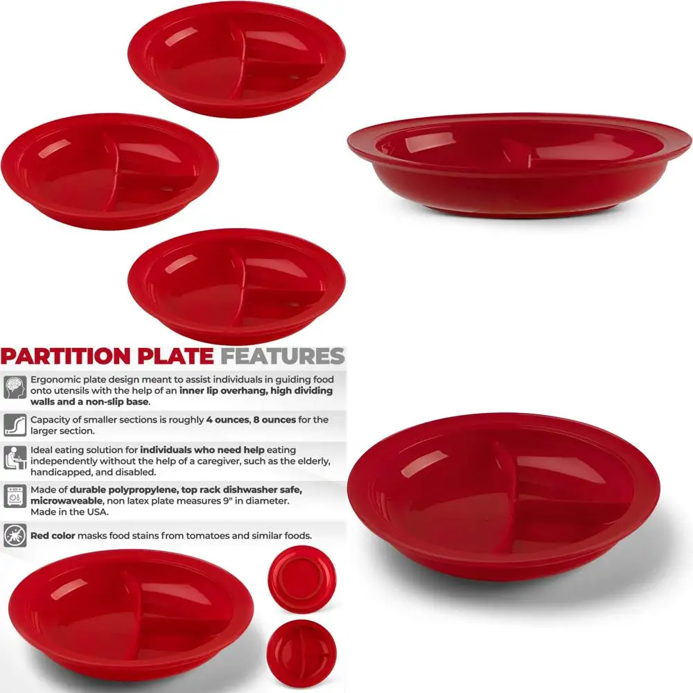 

partitioned plate - 9" red (3-pack)