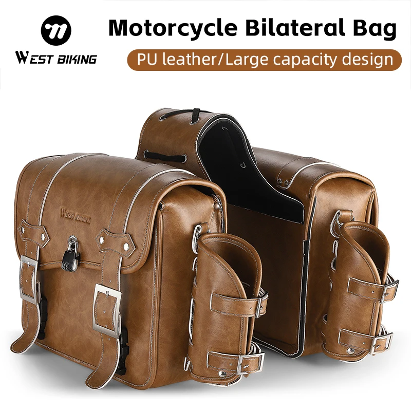 

WEST BIKING Bike Bag 16L Large Capacity PU Leather Waterproof Motorcycle Double Side Pannier Anti-theft Rear Seat Storage Bag