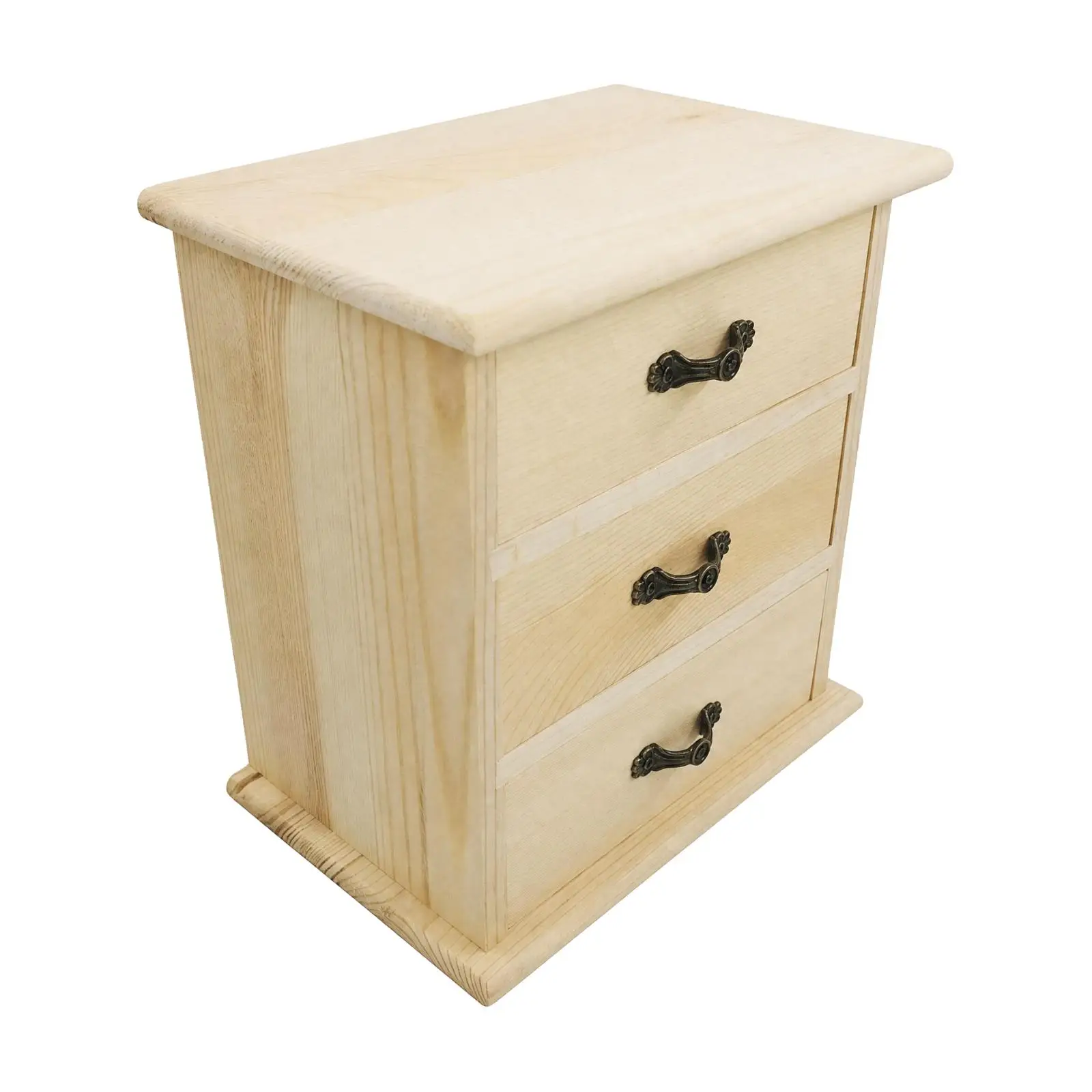 Three Drawer Pine Organizer Chest Compact Craft Supply Storage Case Small Jewelry Box for Desk Table
