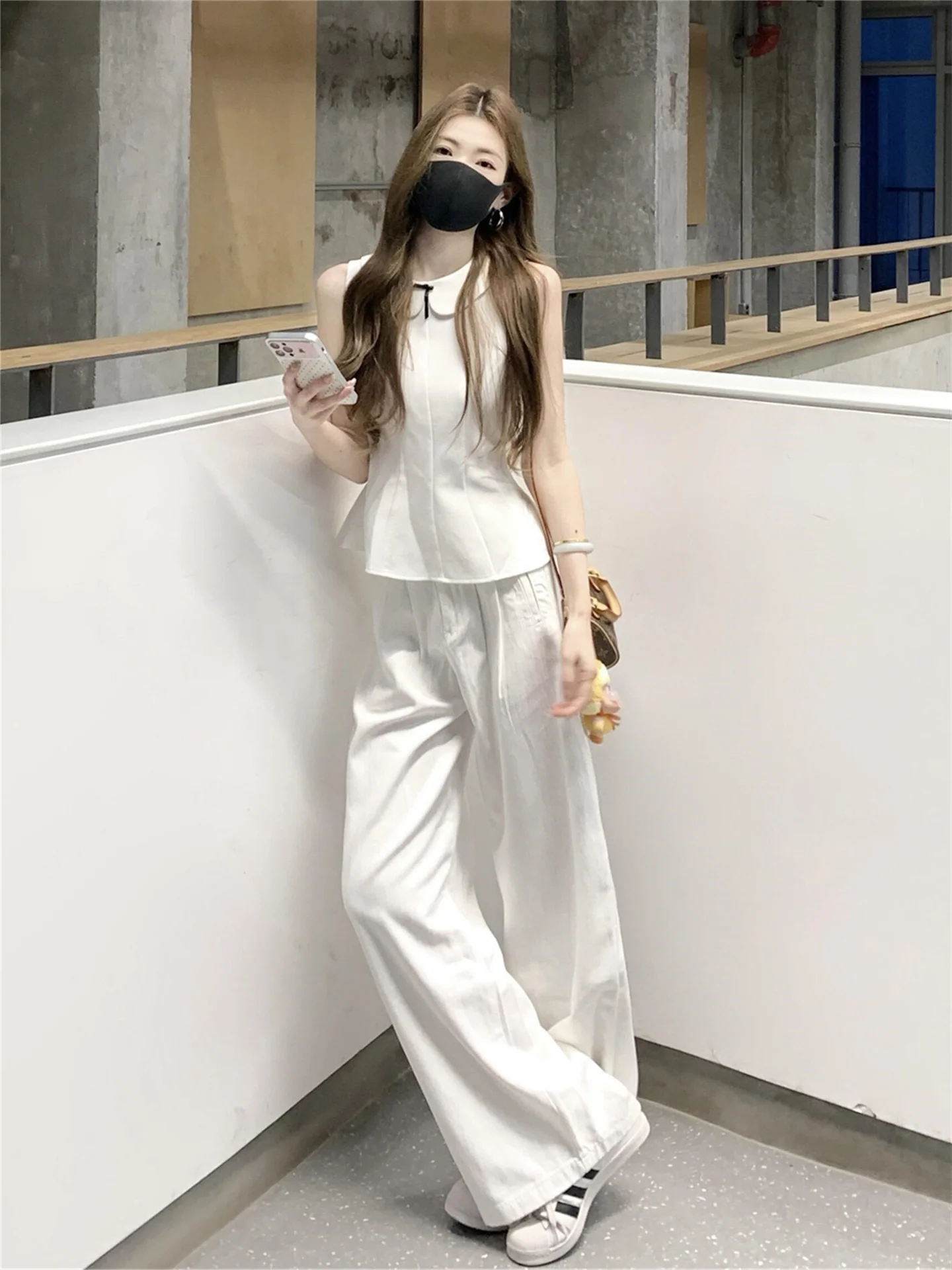 

American Retro High Waist Wide Leg Denim Jeans Women's Spring Summer Loose Drapey Wrinkle Casual Floor-Length Pants