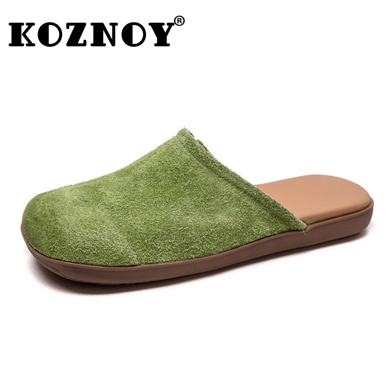 

Koznoy/женские лоферы на плоской подошве из натуральной коровьей замши в этническом стиле 2,5 см, модные тапочки без шнуровки, удобная летняя обувь с открытым носком