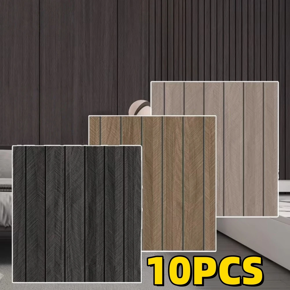 10PCS Wood Grain Wall Panels, Self-Adhesive Retro Style Home Decor Wall Stickers, Suitable for Renovation in Rooms