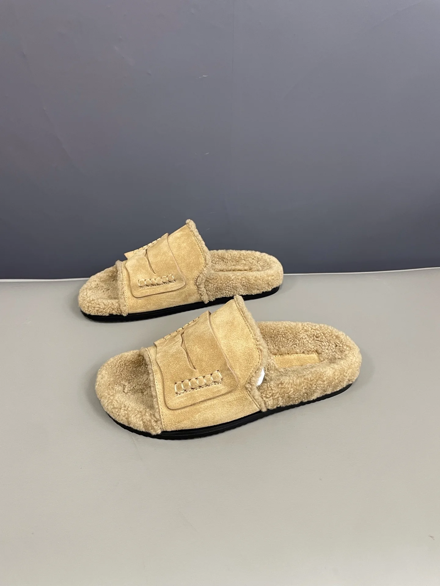 خريف دافئ الصوف جولة رئيس النساء النعال موضة الانزلاق على الشقق في الهواء الطلق لينة وحيد البغل أحذية عادية Zapatos Mujer #2